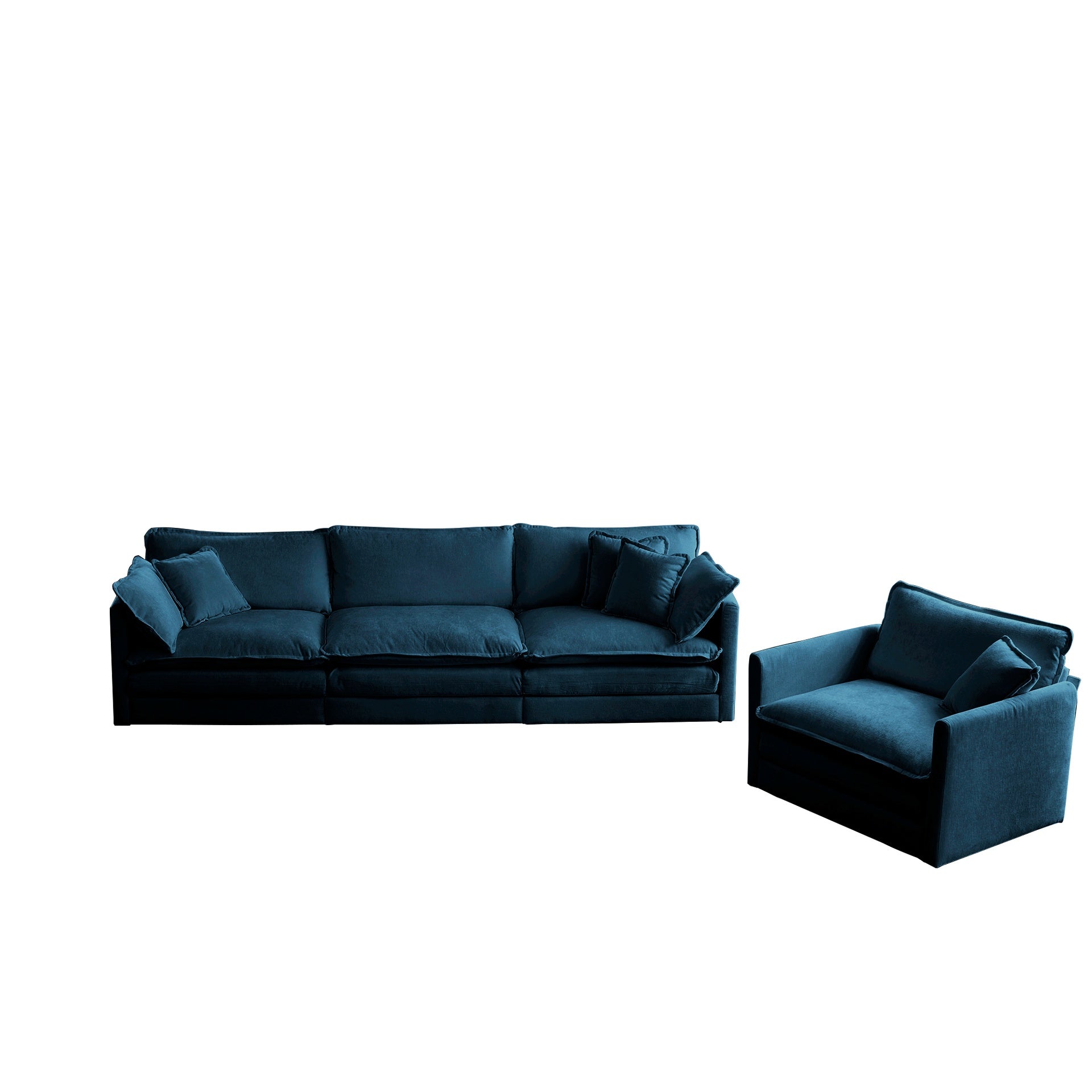 2-Piece Upholstered Sofa, Living Room Sectional Sofa Set Modern Sofa Couches Set , Deep Seat Sofa for Living Room Apartment, 1+3 Seat Blue