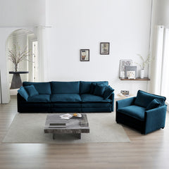 2-Piece Upholstered Sofa, Living Room Sectional Sofa Set Modern Sofa Couches Set , Deep Seat Sofa for Living Room Apartment, 1+3 Seat Blue