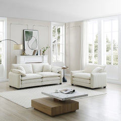 Modern Living Room Sofa Two Pieces Set, Suitable for Living room and Small Apartment , 2 Pieces Sofa Set Consists of a Single Seat Sofa and a 2-Seater Sofas, Beige Corduroy