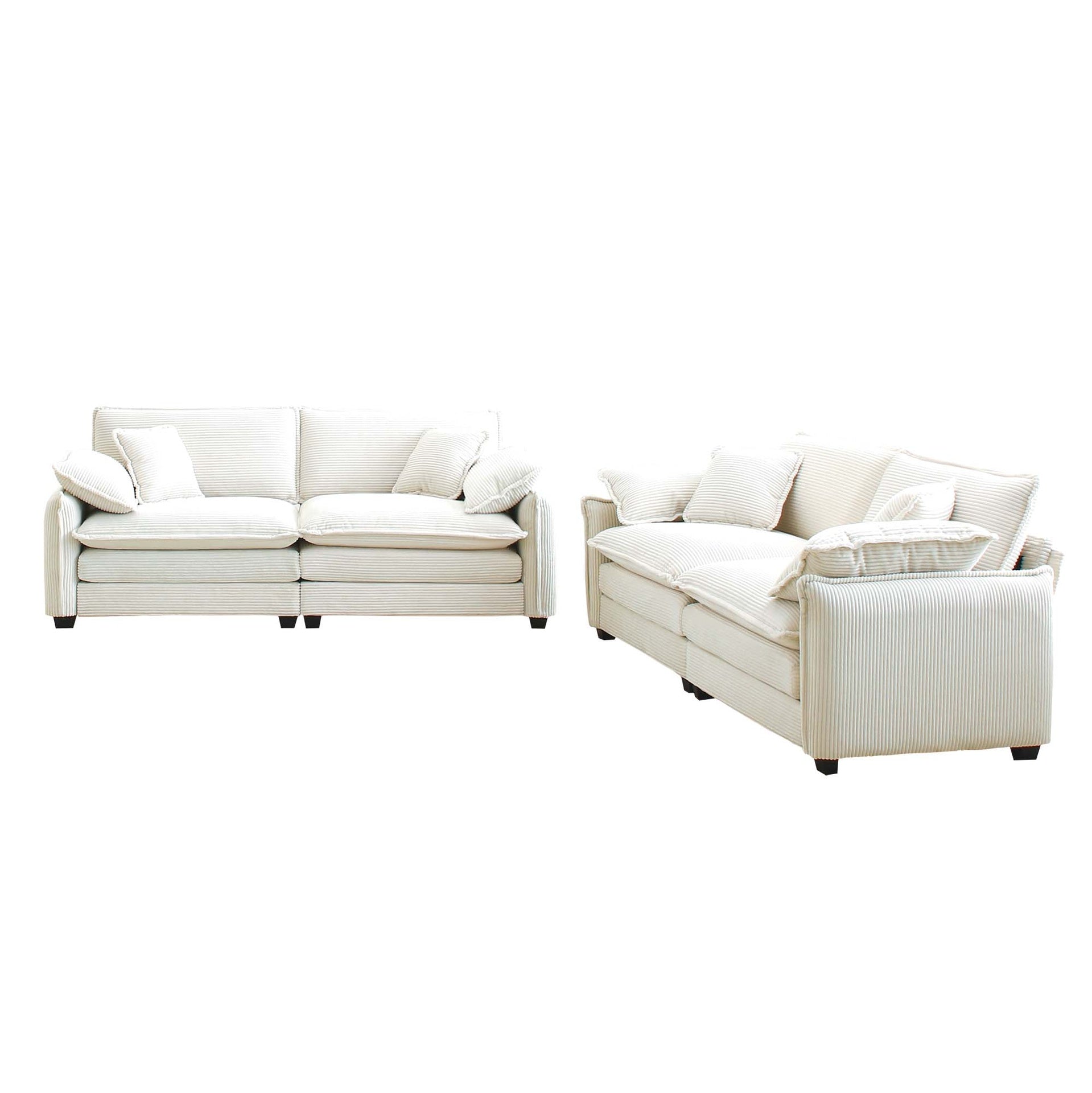 Modern Living Room Sofa Two-Piece Set, Suitable for Living room and Bedroom Sofa Set, Consists of two pieces of 2 Seater Sofa,Beige Corduroy