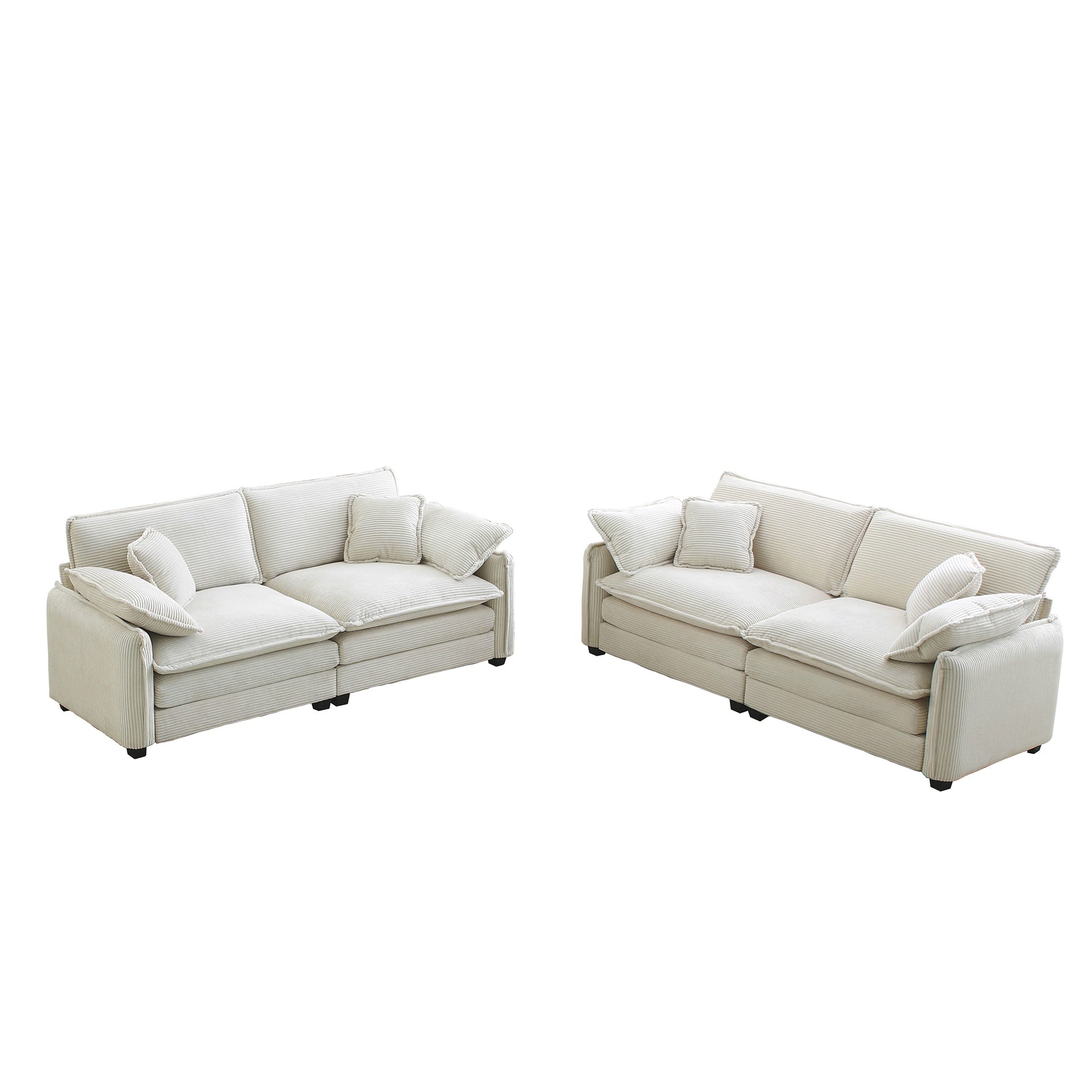 Modern Living Room Sofa Two-Piece Set, Suitable for Living room and Bedroom Sofa Set, Consists of two pieces of 2 Seater Sofa,Beige Corduroy