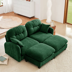 Cloud Sectional Couches,Premium Chenille Fabric Paired With Soft Throw Pillows,Tufted Cushion Backrest Design  High-Density Foam Ergonomic Design Easy Install Elegant Armrests,Fits Bedrooms,Green