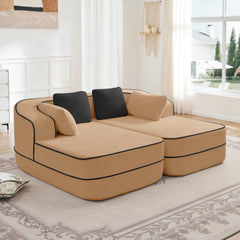 77.2" Teddy Fabric No Assembly  32D High Density sponge Boneless Sofa,Fluffy Comfy Couch with double Chaises,Sleeper sofa,Contrast color design,Symmetrical aesthetics,for Living Room,Camel