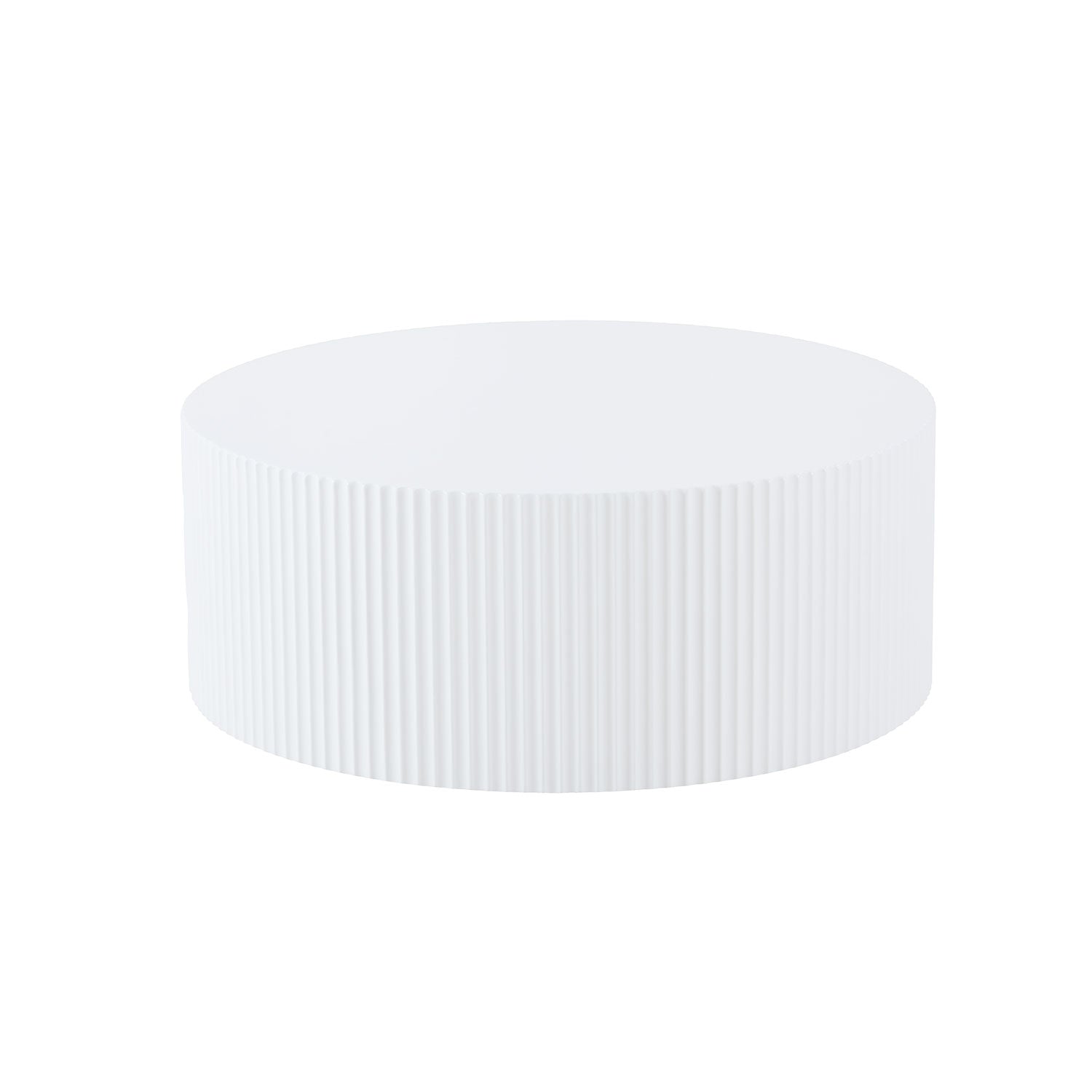Contemporary Round Coffee Table with Handcrafted Relief, φ35.43inch, Whtie (Same Sku:W87676995)