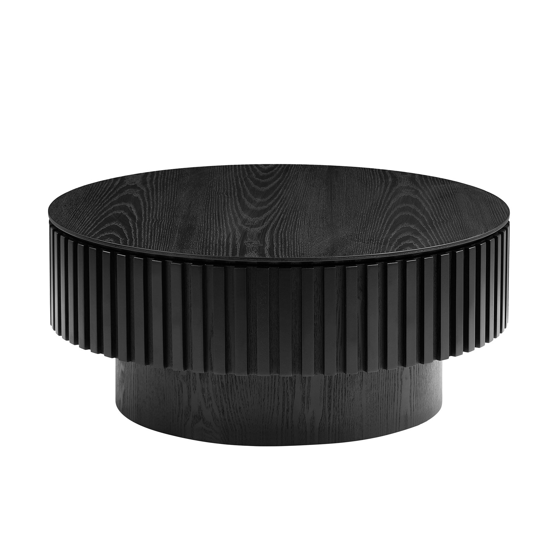 31.49'' Nesting Round Wood Coffee table with Storage for Apartment, Modern Living Room Coffee Table with Sturdy Pedestal ,BLACK