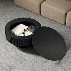 31.49'' Nesting Round Wood Coffee table with Storage for Apartment, Modern Living Room Coffee Table with Sturdy Pedestal ,BLACK