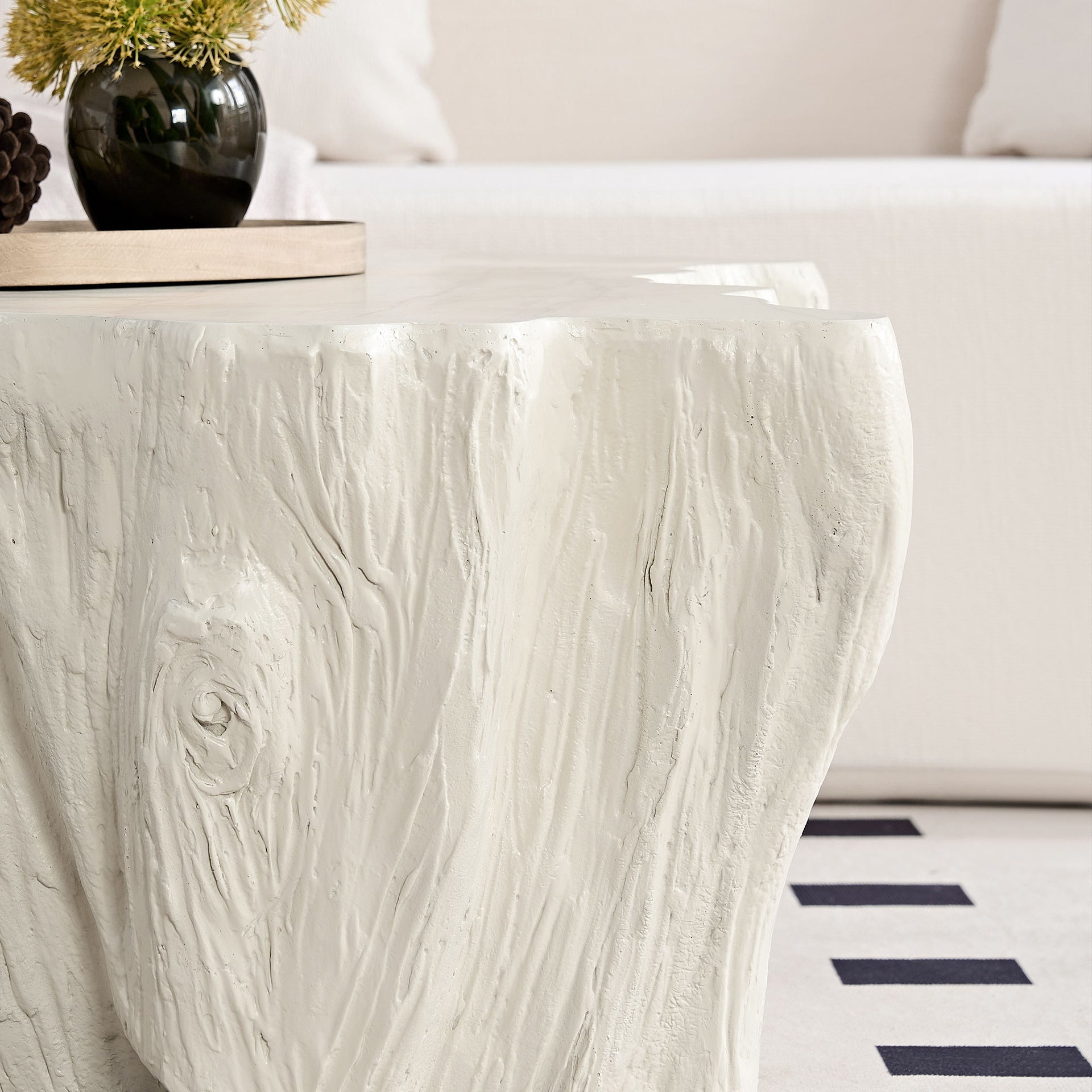 48.62 inch Unique Shape Coffee Table Sturdy Fiberglass Tea Table for Living Room No Need Assembly Beige