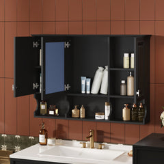 41 Inch Mirror Medicine Cabinet with Open Shelves, Wall Mounted Home Storage with Doors & Mirror, Adjustable Shelf, Bathroom Storage Cabinet over Toilet