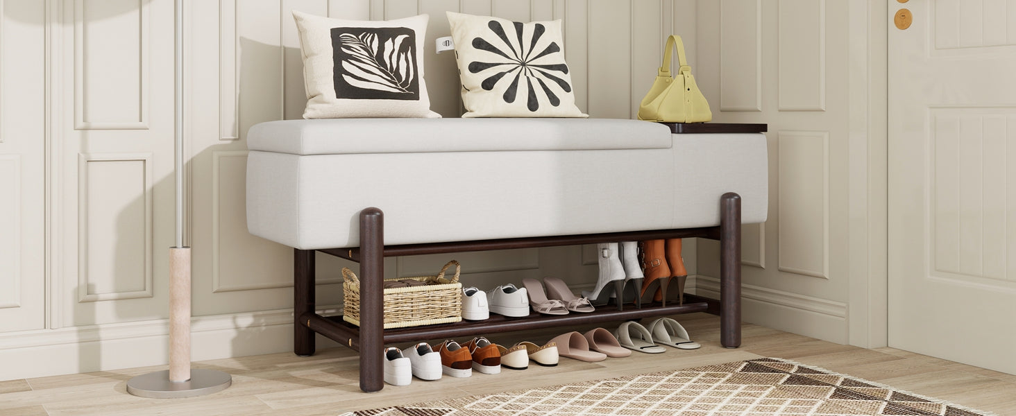 TREXM Farmhouse Upholstered Storage Bench with Hidden Compartment, Modern Entryway Bench for Living Room, Entryway, and Hallways (Espresso)