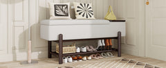TREXM Farmhouse Upholstered Storage Bench with Hidden Compartment, Modern Entryway Bench for Living Room, Entryway, and Hallways (Espresso)