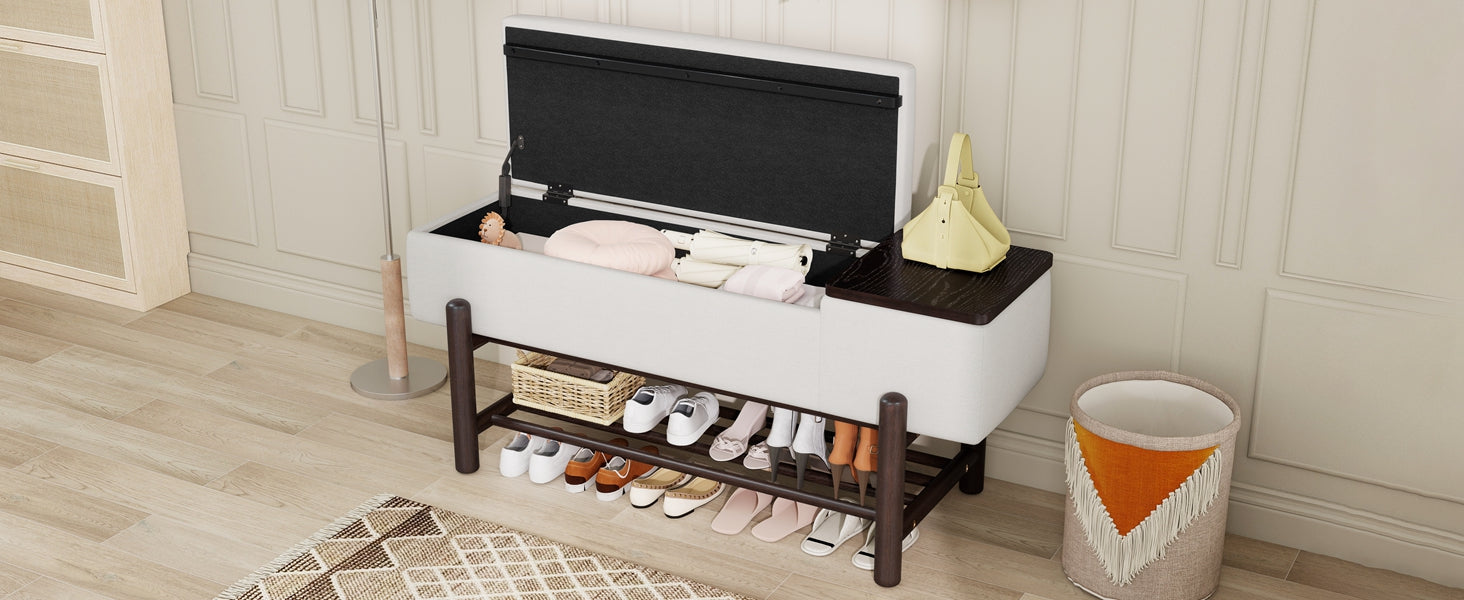 TREXM Farmhouse Upholstered Storage Bench with Hidden Compartment, Modern Entryway Bench for Living Room, Entryway, and Hallways (Espresso)