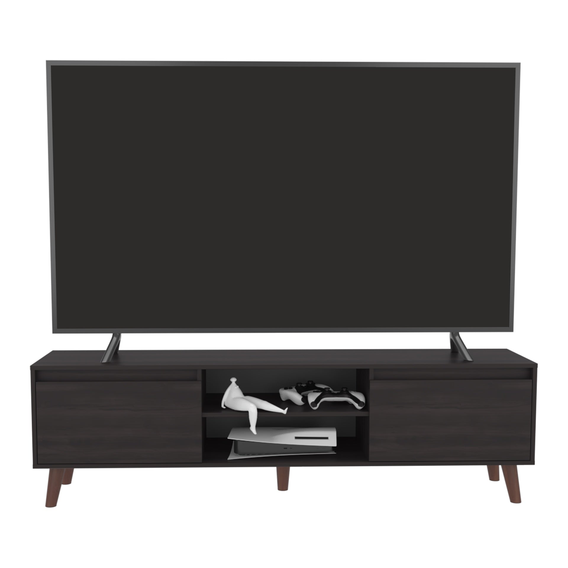 TV Stand for TVs up to 75 Inches, Modern Entertainment Console with Cabinets and Open Shelves