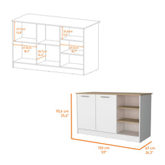 Gladiolus kitchen island in melamine, two doors, three open shelves
