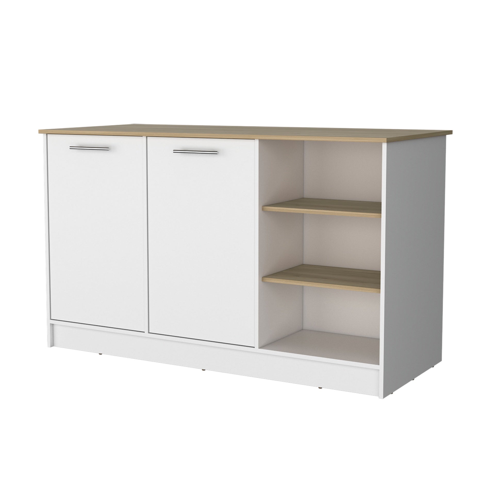 Gladiolus kitchen island in melamine, two doors, three open shelves