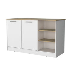Gladiolus kitchen island in melamine, two doors, three open shelves