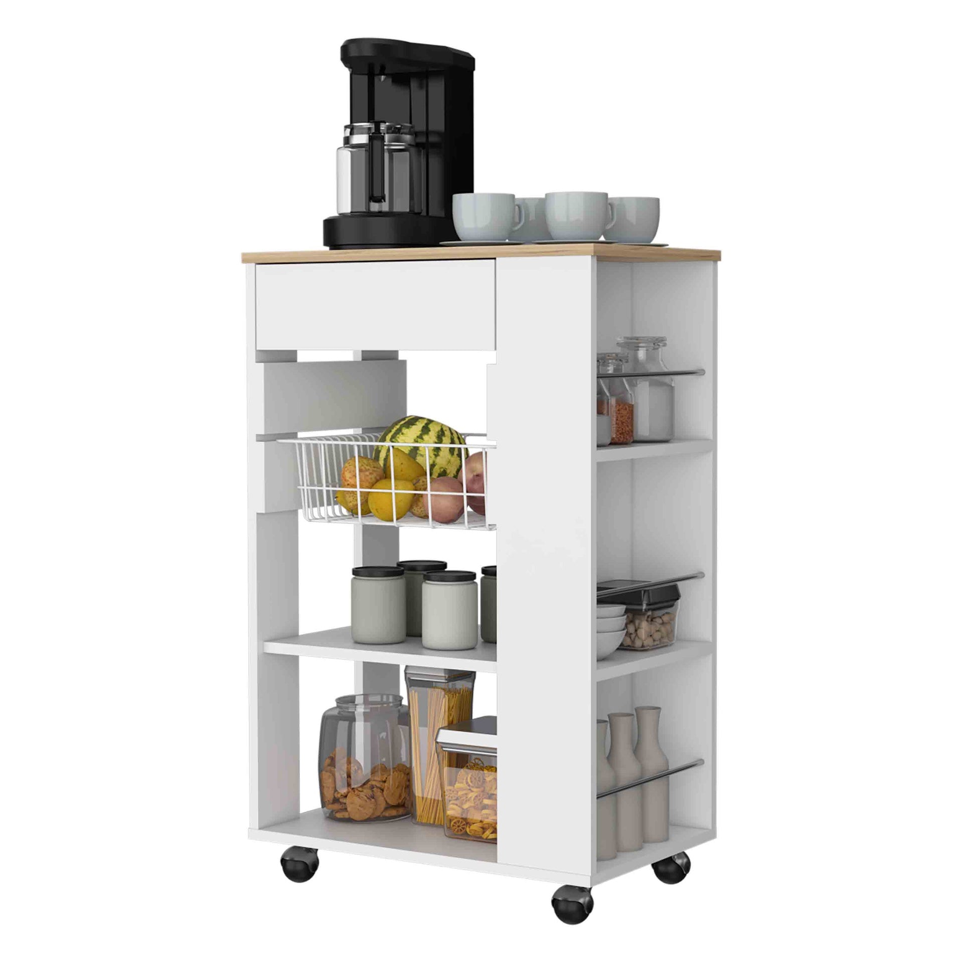 Shelton Kitchen Cart, Two Open Shelves,One Drawer, Four Caster