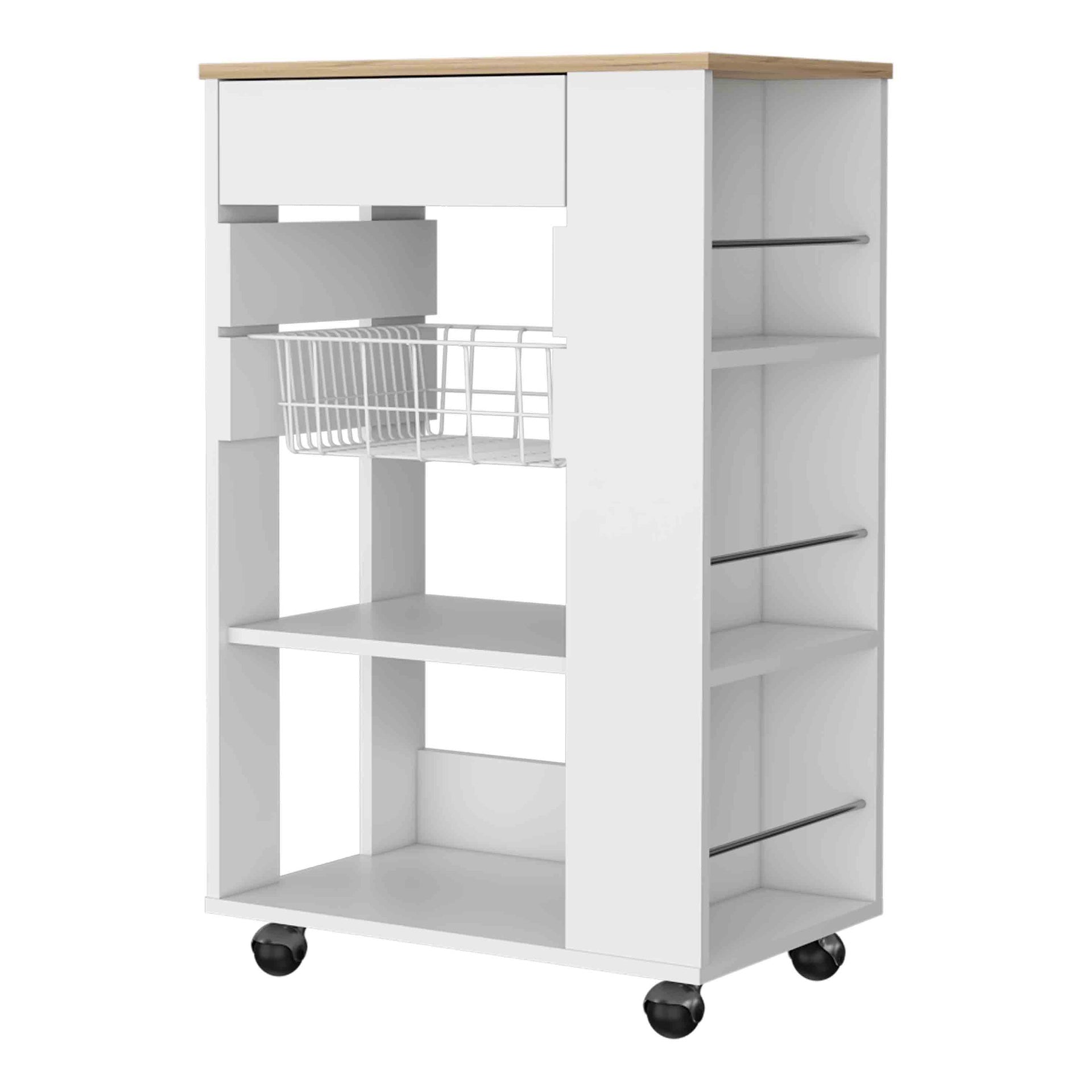 Shelton Kitchen Cart, Two Open Shelves,One Drawer, Four Caster