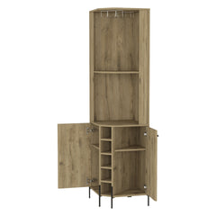 Reese Corner Bar Cabinet, Two Shelves, Double Door Cabinet, Five Built-in Wine Rack, Four Interior Shelves