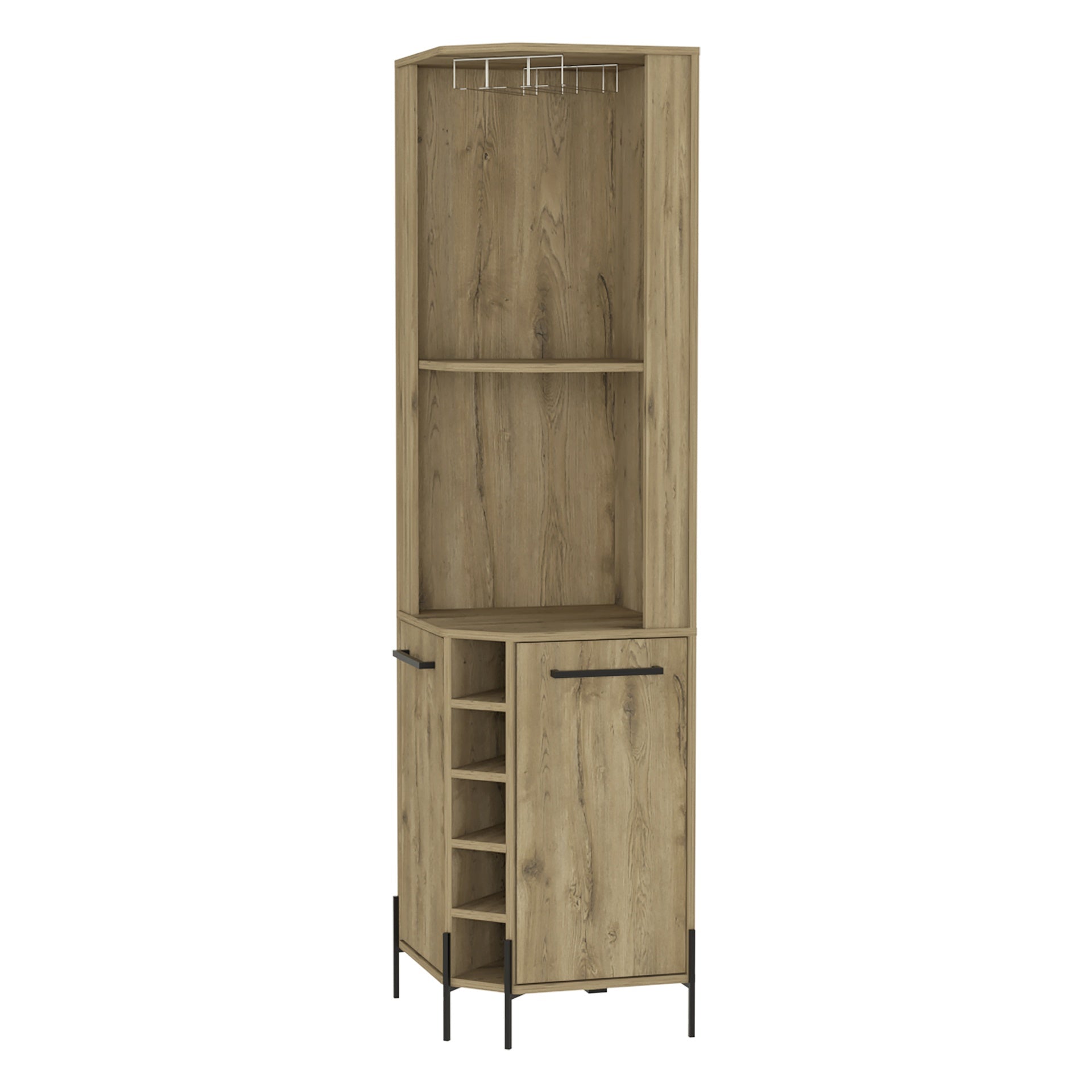 Reese Corner Bar Cabinet, Two Shelves, Double Door Cabinet, Five Built-in Wine Rack, Four Interior Shelves