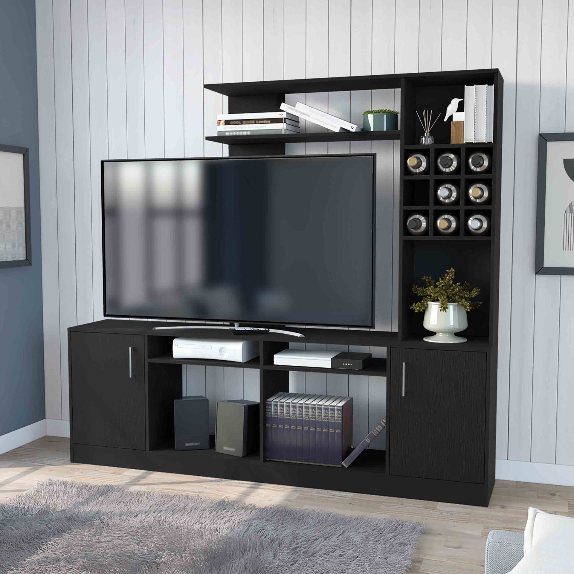 Vibrant Entertainment Center For TV´s up 78", Double Doors Cabinet, Storage Spaces, Six External Shelves