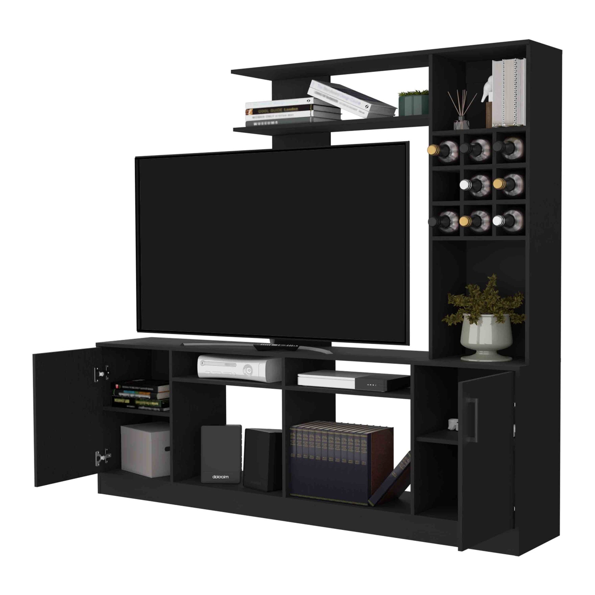 Vibrant Entertainment Center For TV´s up 78", Double Doors Cabinet, Storage Spaces, Six External Shelves