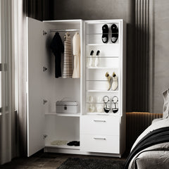 FM FURNITURE Thatcher Armoire- wardrobe, shoe storage and 2 - drawer, White