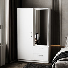 FM FURNITURE Thatcher Armoire- wardrobe, shoe storage and 2 - drawer, White