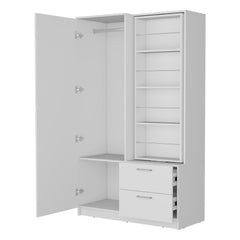 FM FURNITURE Thatcher Armoire- wardrobe, shoe storage and 2 - drawer, White