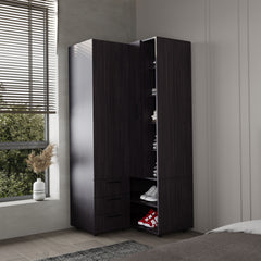 FM FURNITURE Thatcher Armoire- wardrobe, shoe storage, Open Storage and 2 - drawer, Wenge