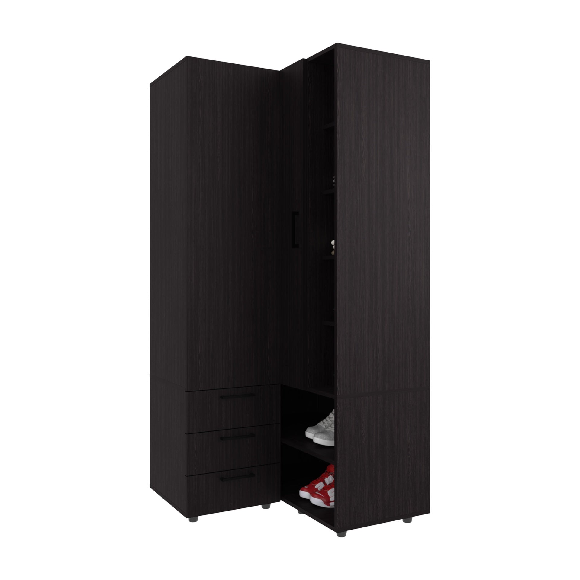 FM FURNITURE Thatcher Armoire- wardrobe, shoe storage, Open Storage and 2 - drawer, Wenge