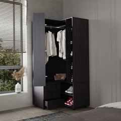 FM FURNITURE Thatcher Armoire- wardrobe, shoe storage, Open Storage and 2 - drawer, Wenge