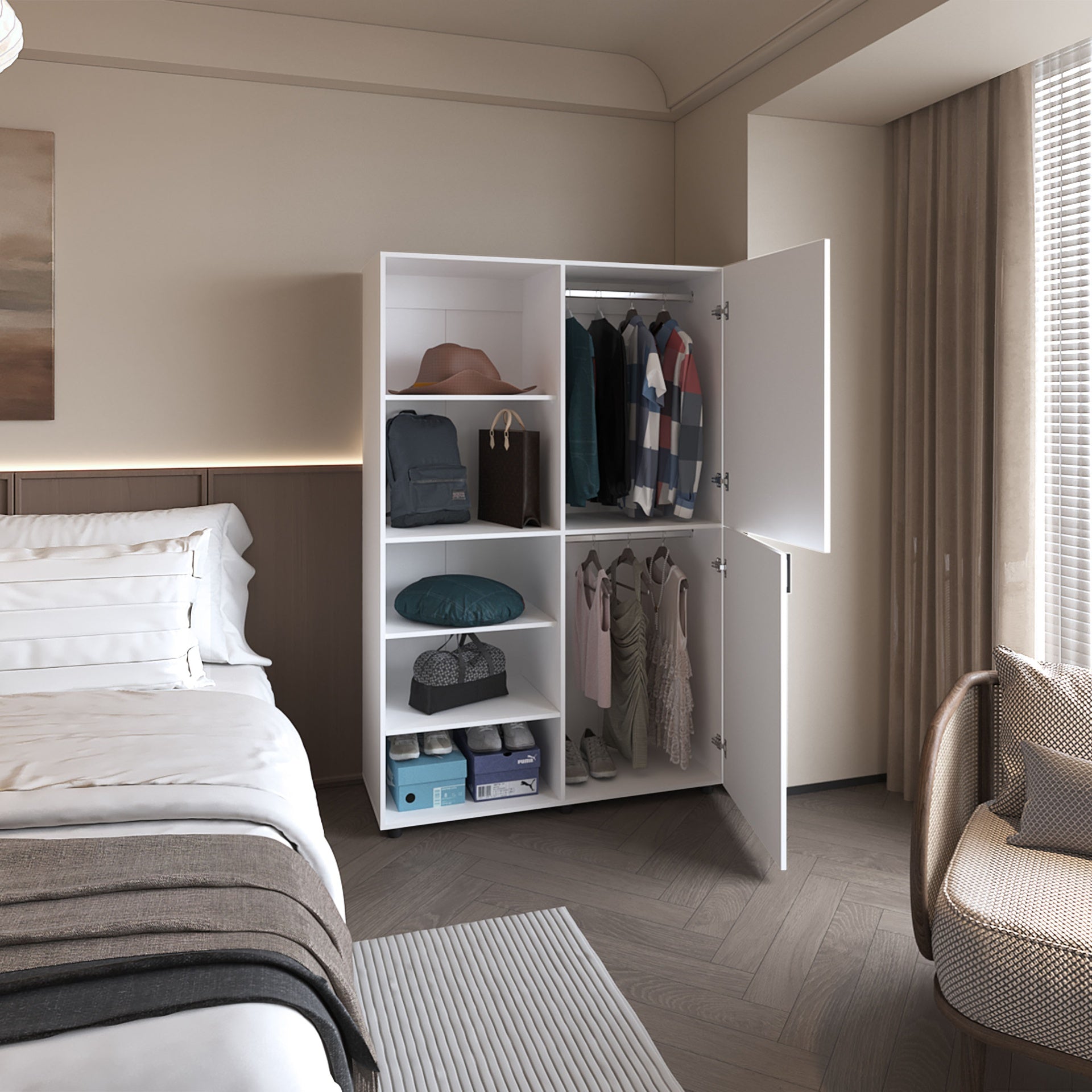 Ollie 2-Door Wardrobe with Open Storage,White