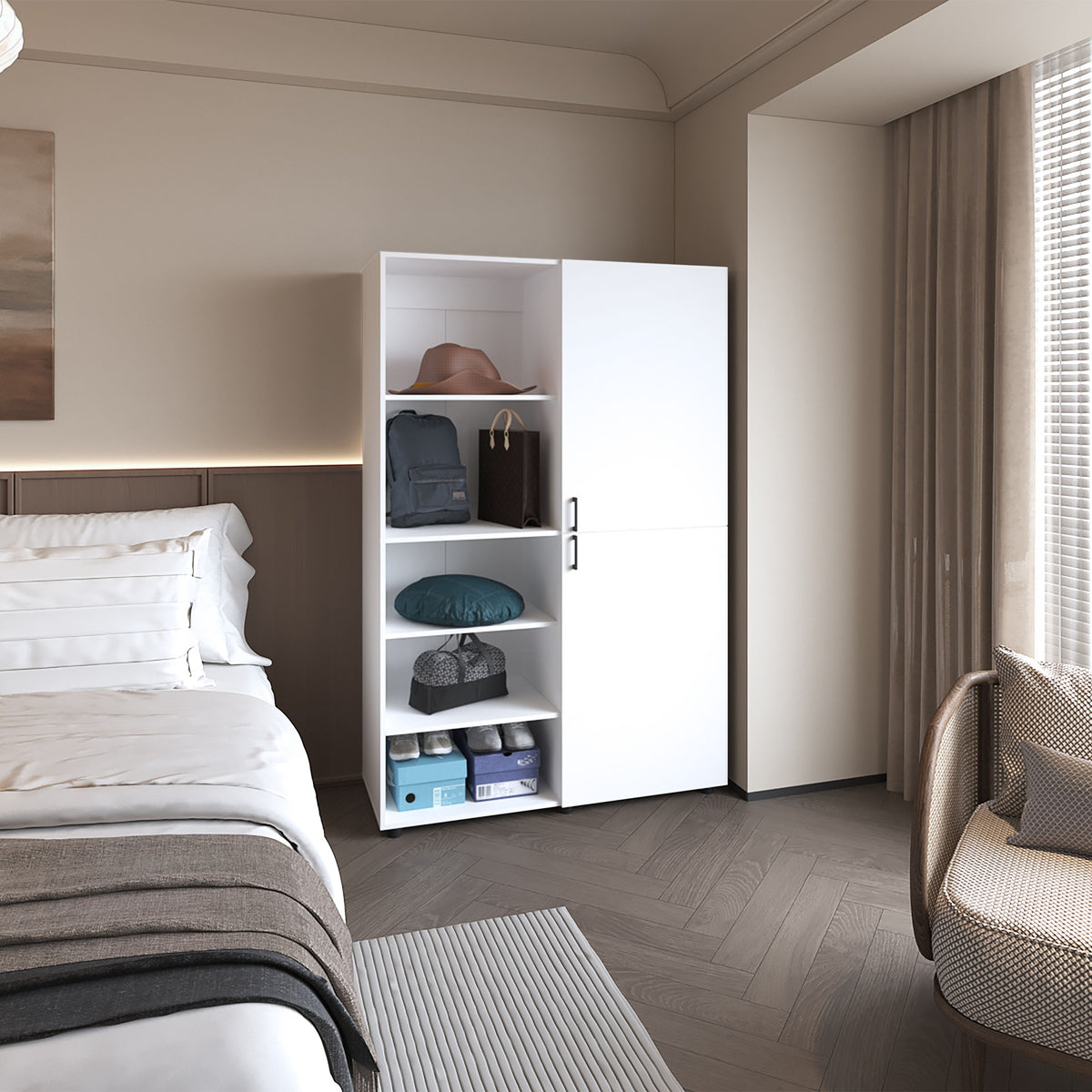 Ollie 2-Door Wardrobe with Open Storage,White