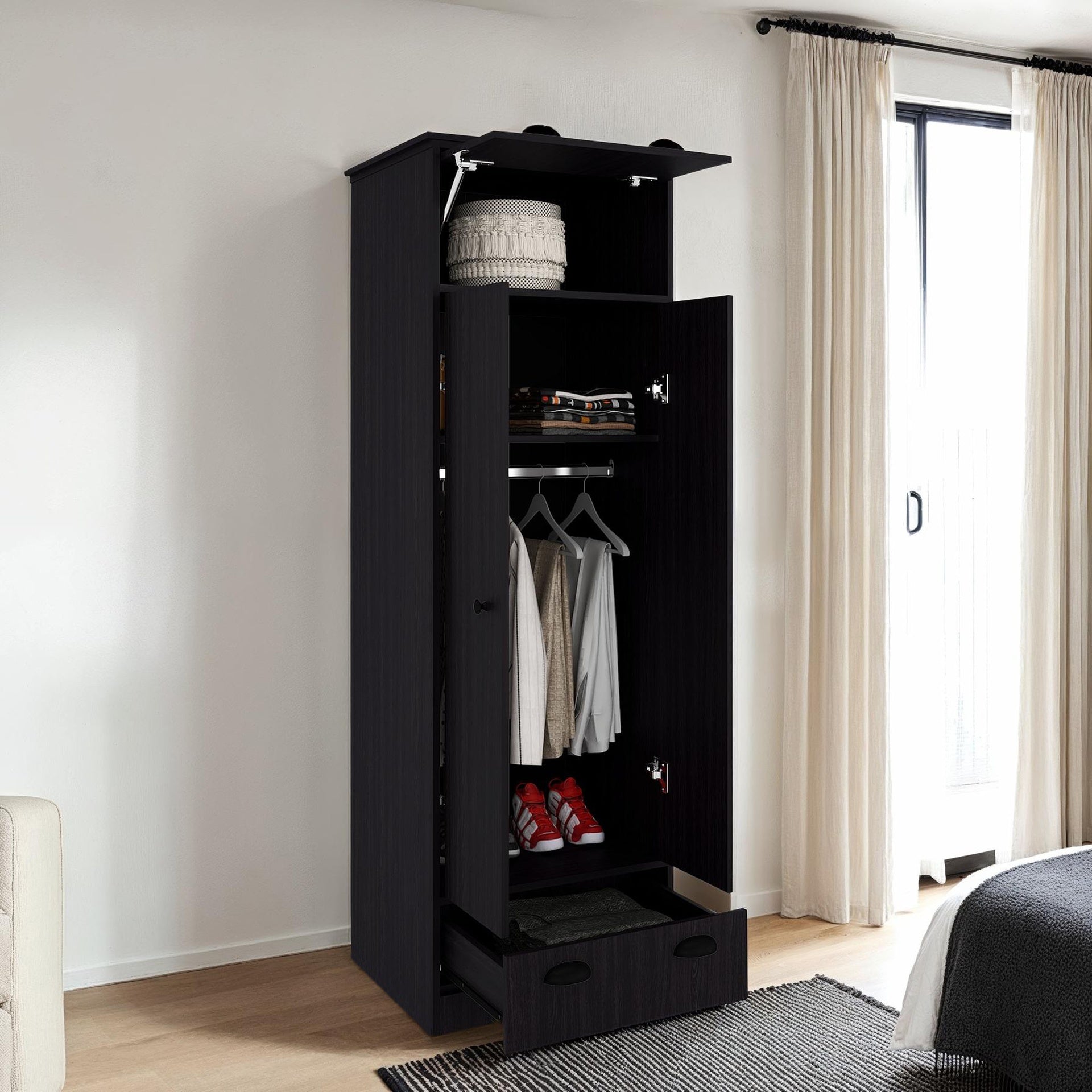 Linch Armoire with Hinged Drawer, Double Door Cabinet and 1-Drawer