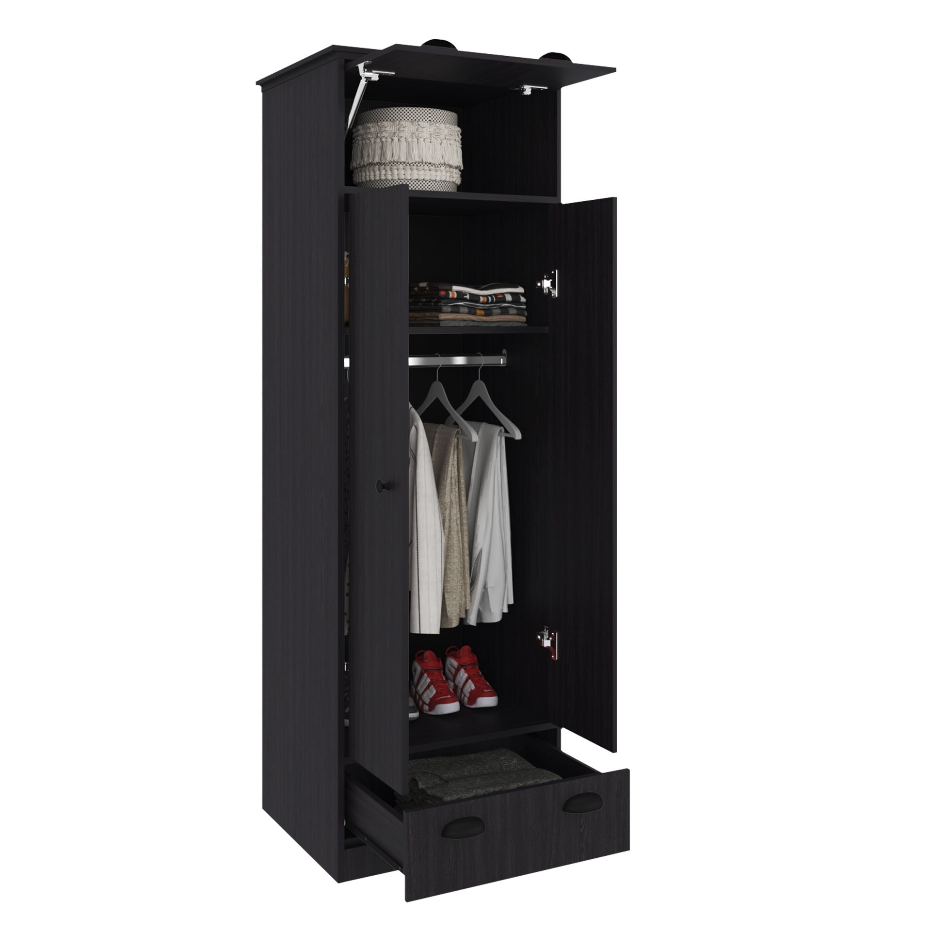 Linch Armoire with Hinged Drawer, Double Door Cabinet and 1-Drawer