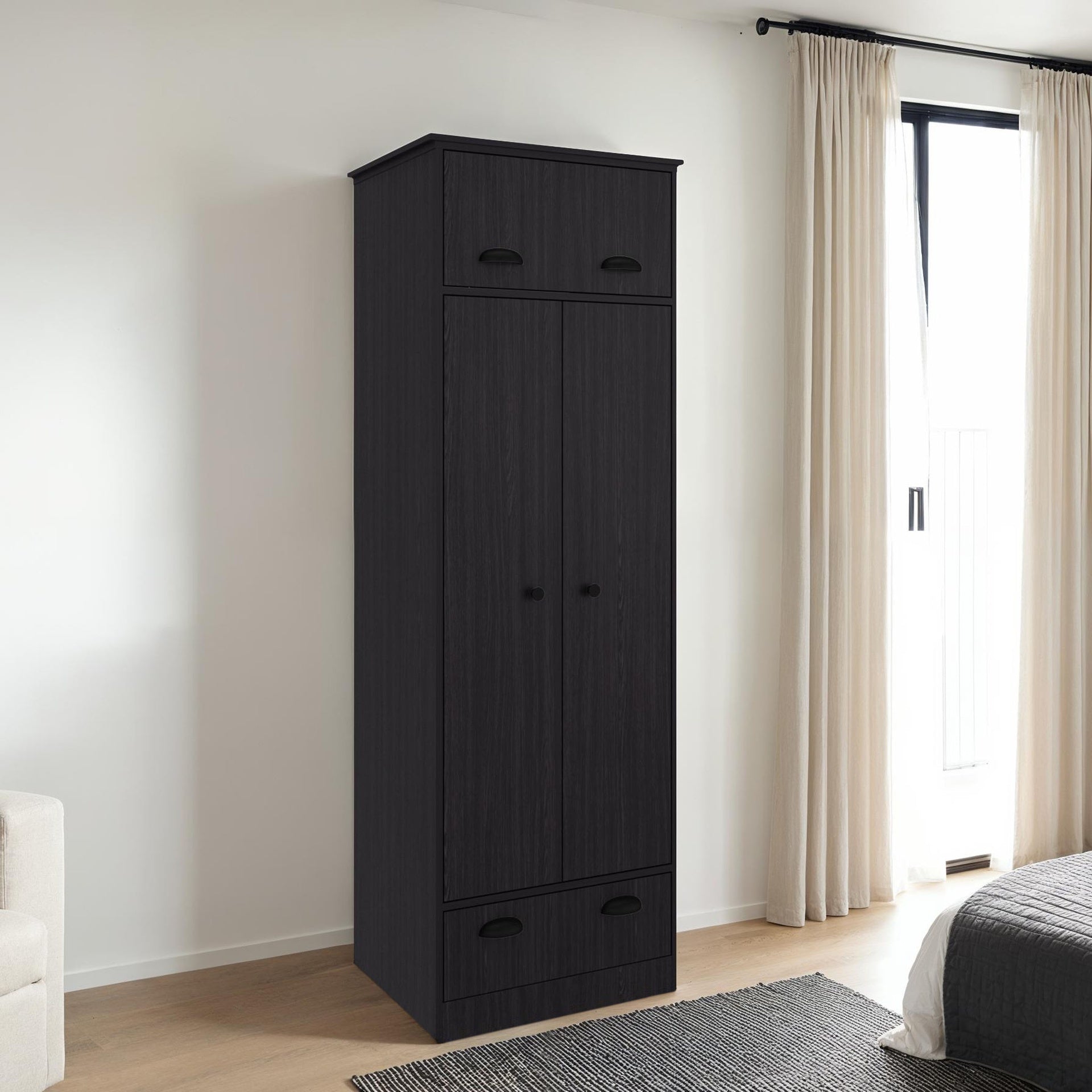 Linch Armoire with Hinged Drawer, Double Door Cabinet and 1-Drawer
