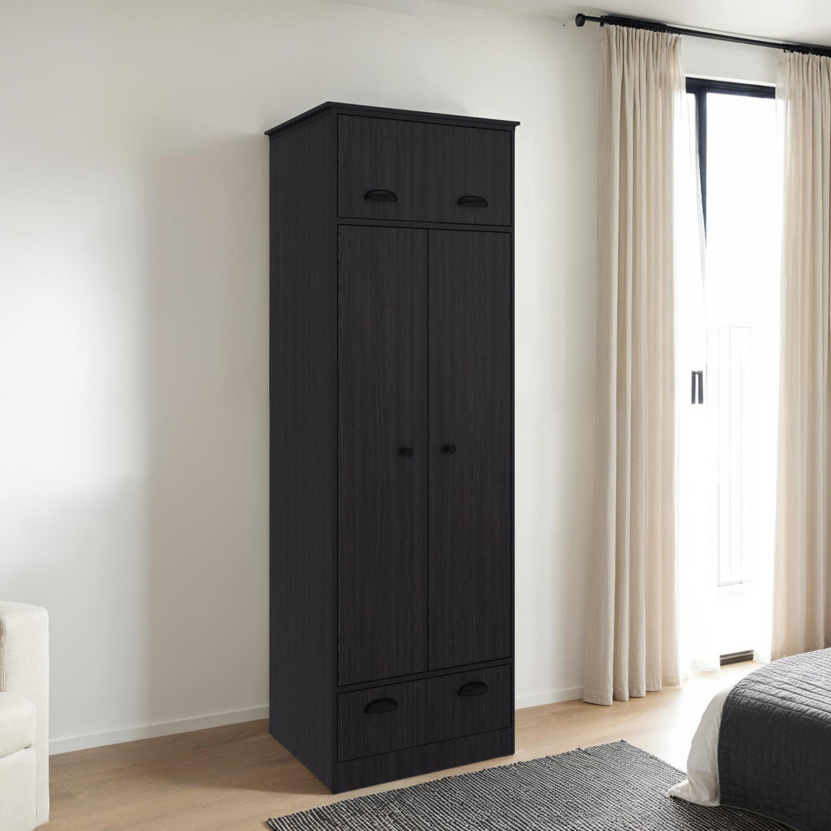 Linch Armoire with Hinged Drawer, Double Door Cabinet and 1-Drawer
