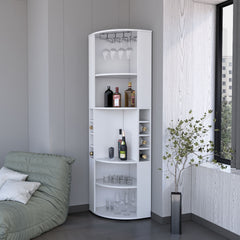 Clifton Corner Bar Cabinet, with 5 shelves, Cup Hanger and Eight Built-in Wine Rack