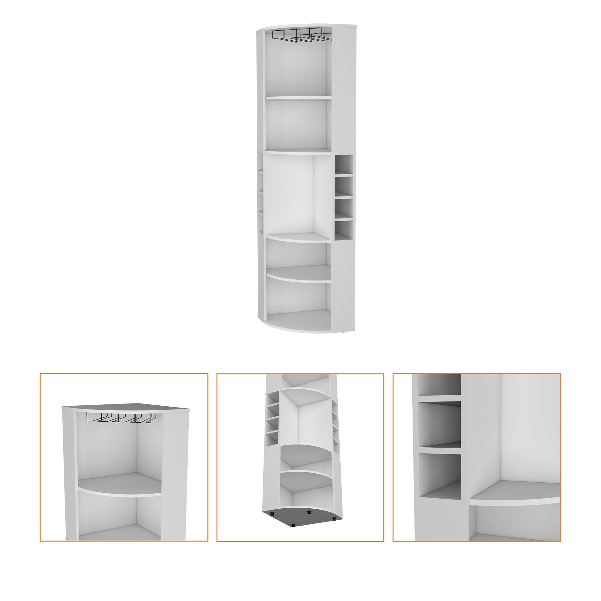 Clifton Corner Bar Cabinet, with 5 shelves, Cup Hanger and Eight Built-in Wine Rack
