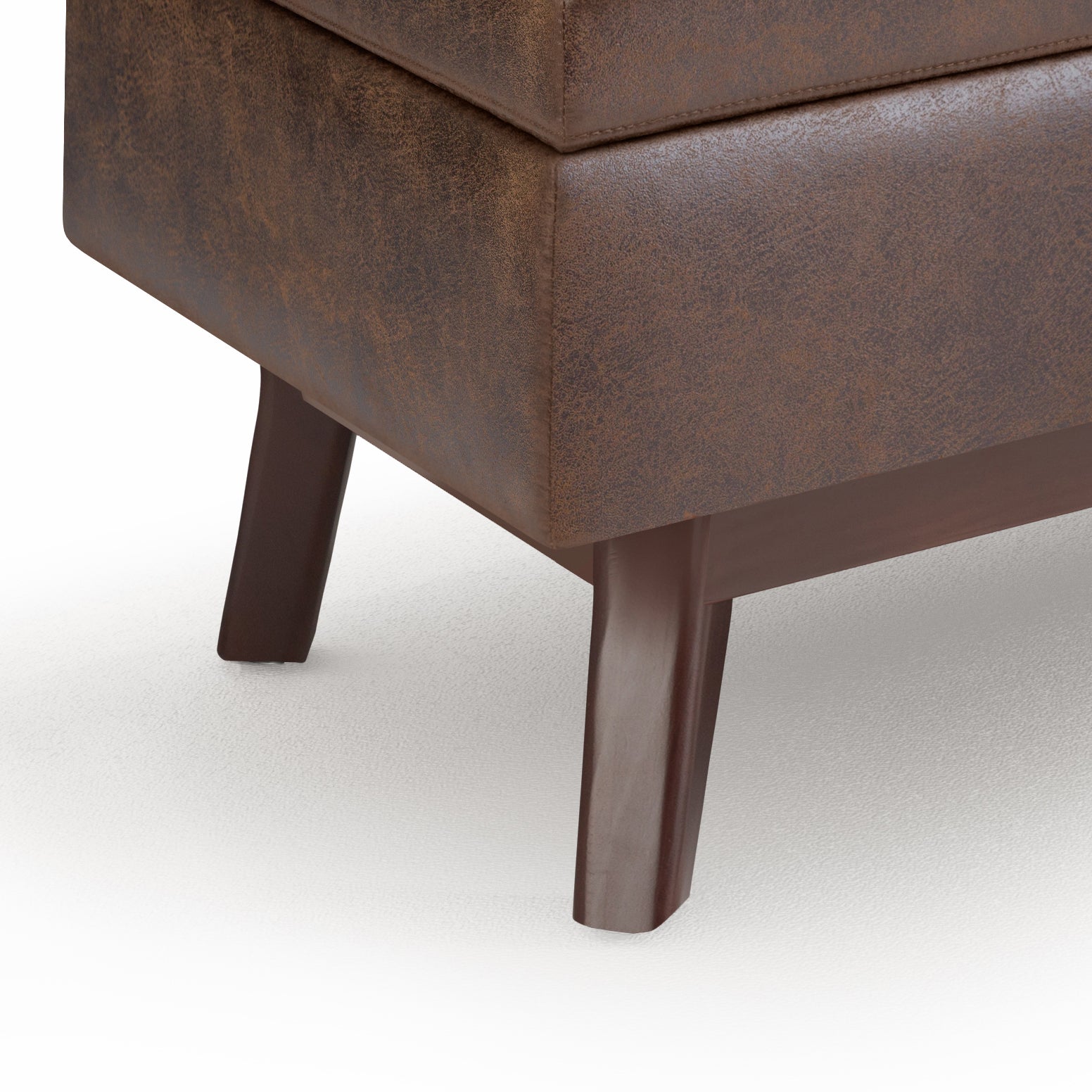 Owen 36 inch Wide Small Rectangular Storage Ottoman in Distressed Chestnut Brown Vegan Leather