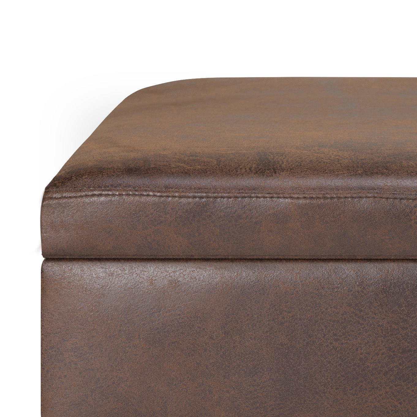 Owen 36 inch Wide Small Rectangular Storage Ottoman in Distressed Chestnut Brown Vegan Leather