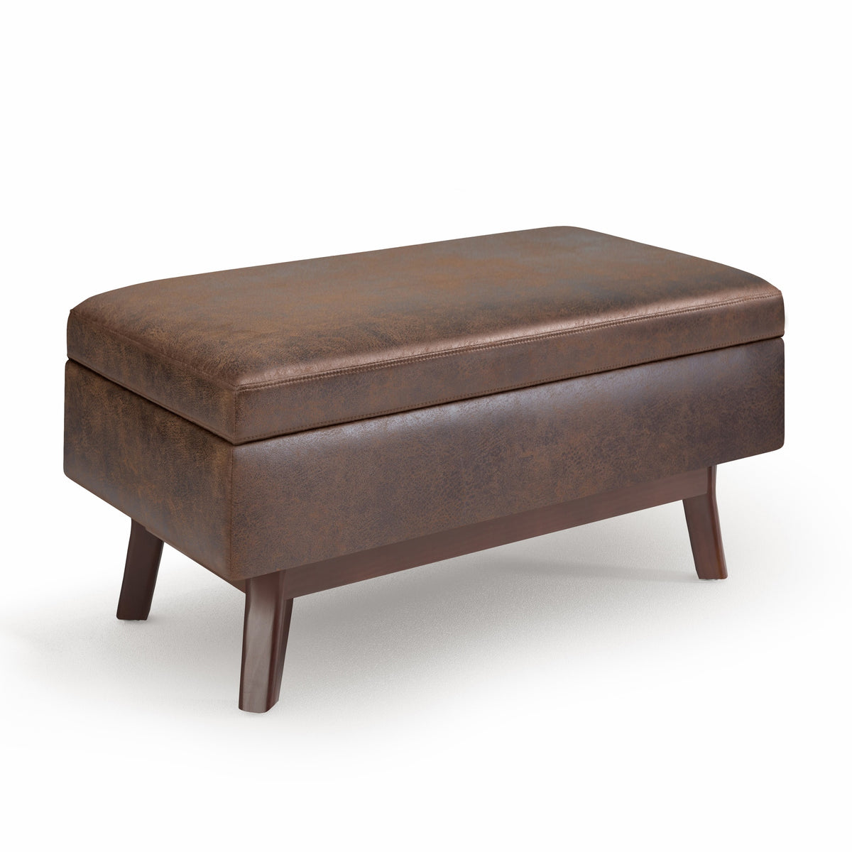 Owen 36 inch Wide Small Rectangular Storage Ottoman in Distressed Chestnut Brown Vegan Leather