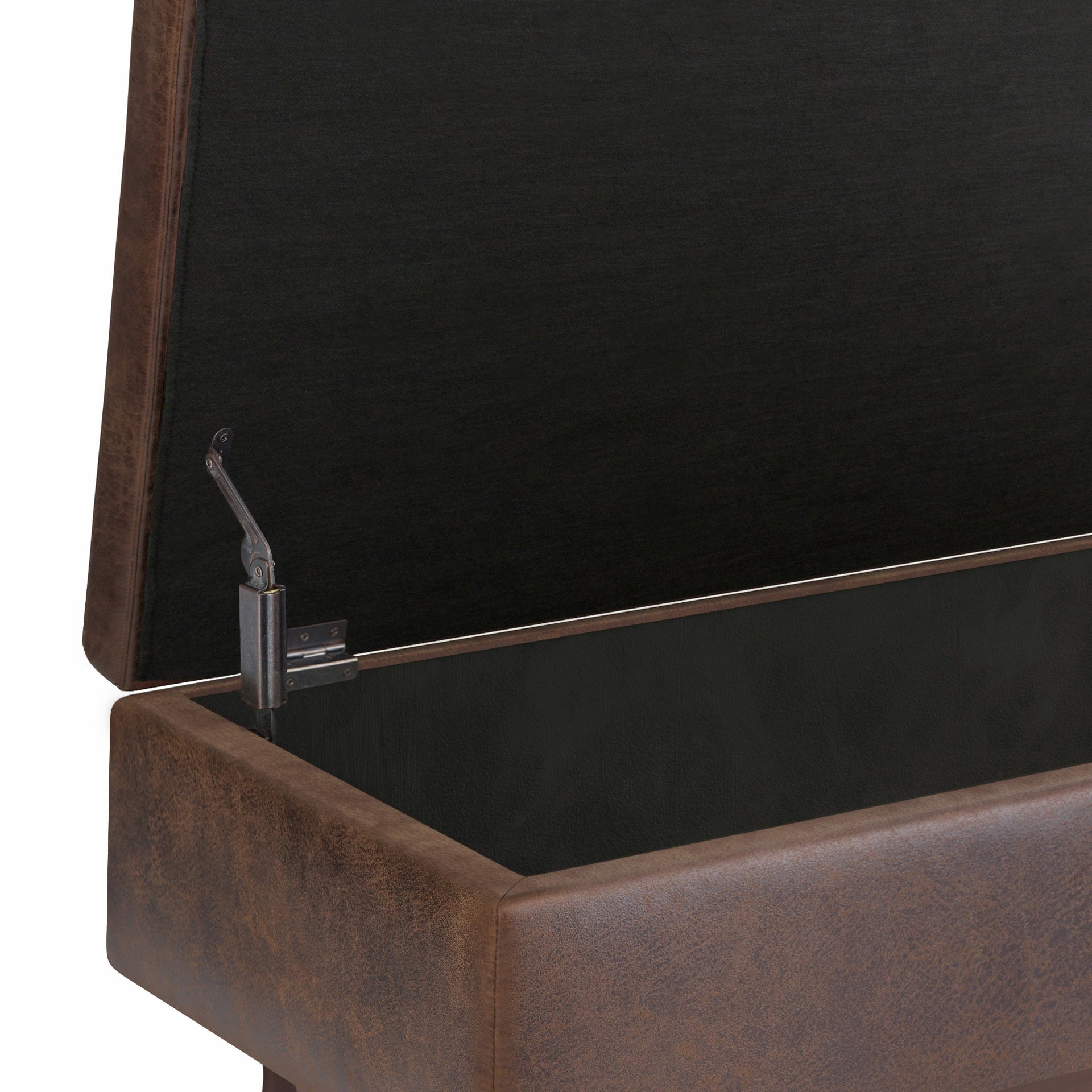 Owen 36 inch Wide Small Rectangular Storage Ottoman in Distressed Chestnut Brown Vegan Leather