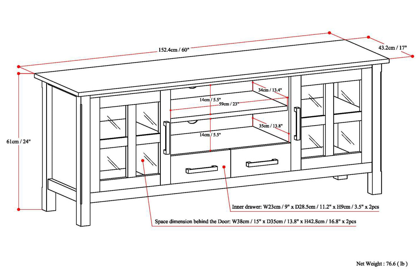 Kitchener 60 inch Wide Solid Wood TV Stand in Hickory Brown For TVs up to 65 inches