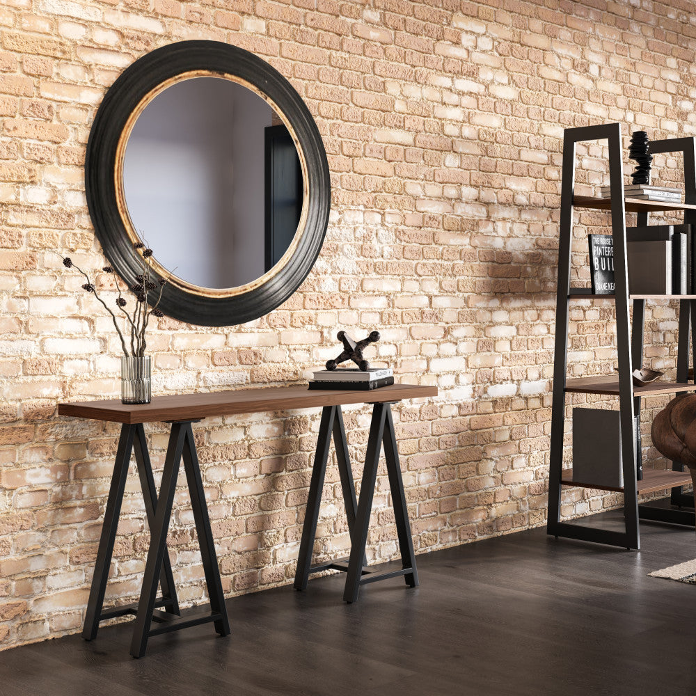 Sawhorse - Solid Walnut Veneer and Metal Console Sofa Table - Walnut