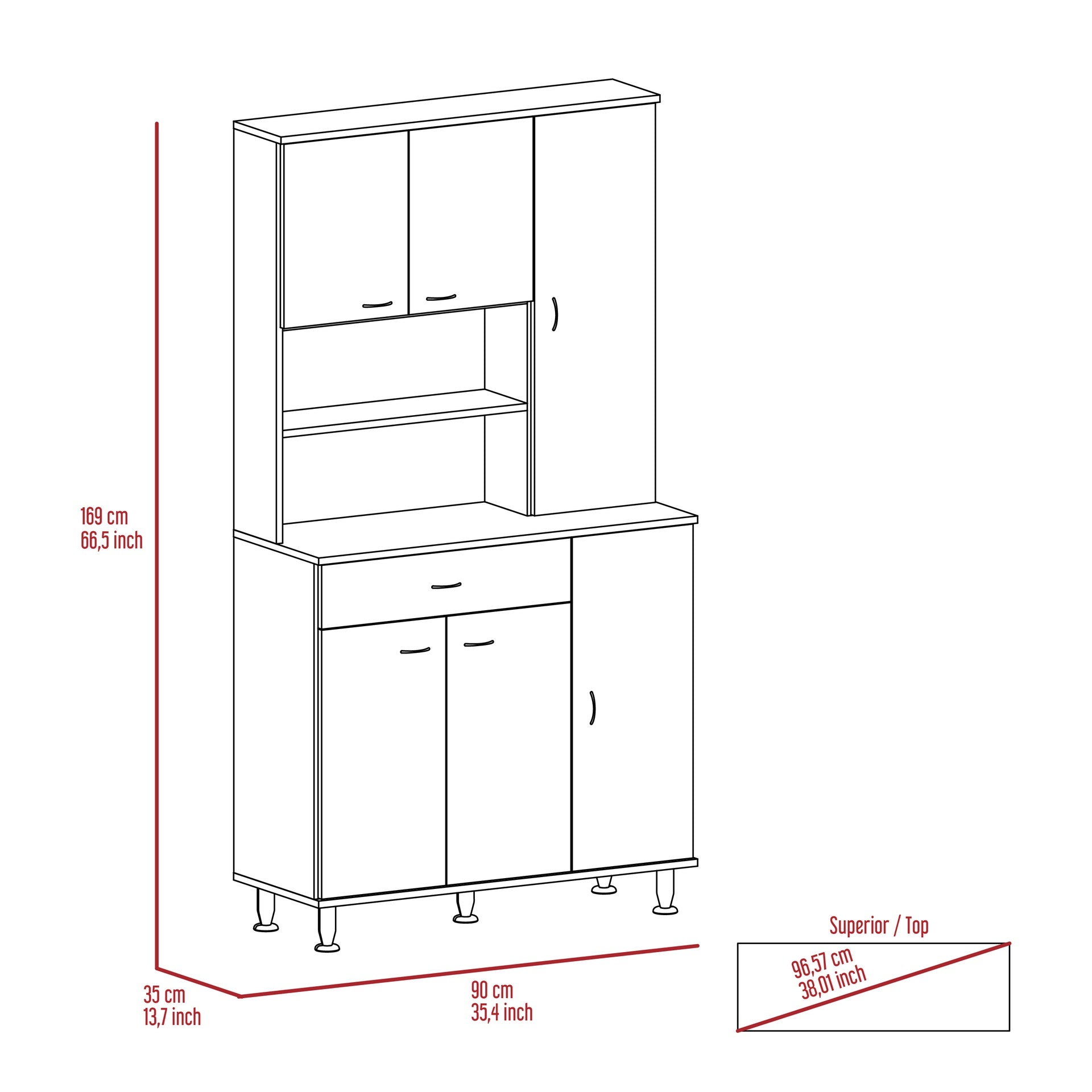 Venice 90 Pantry Cabinet, Multiple Cabinets, One Drawer, Two Open Shelves