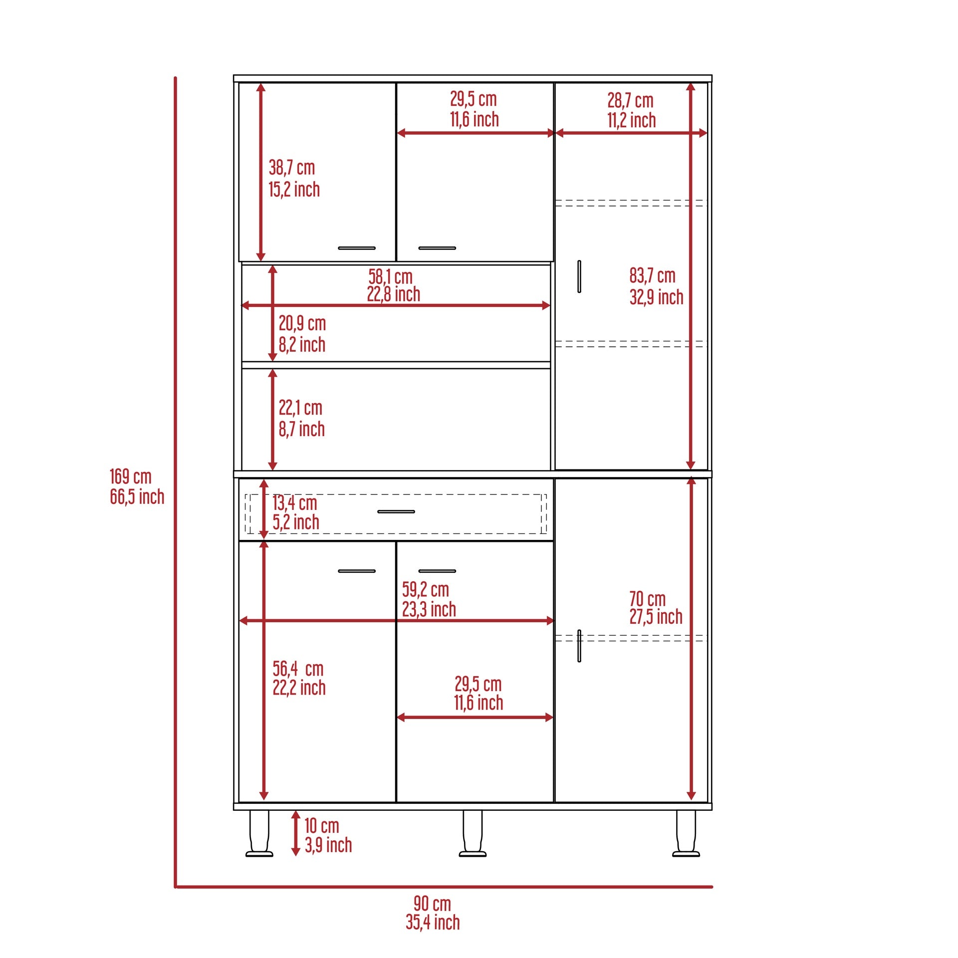 Venice 90 Pantry Cabinet, Multiple Cabinets, One Drawer, Two Open Shelves