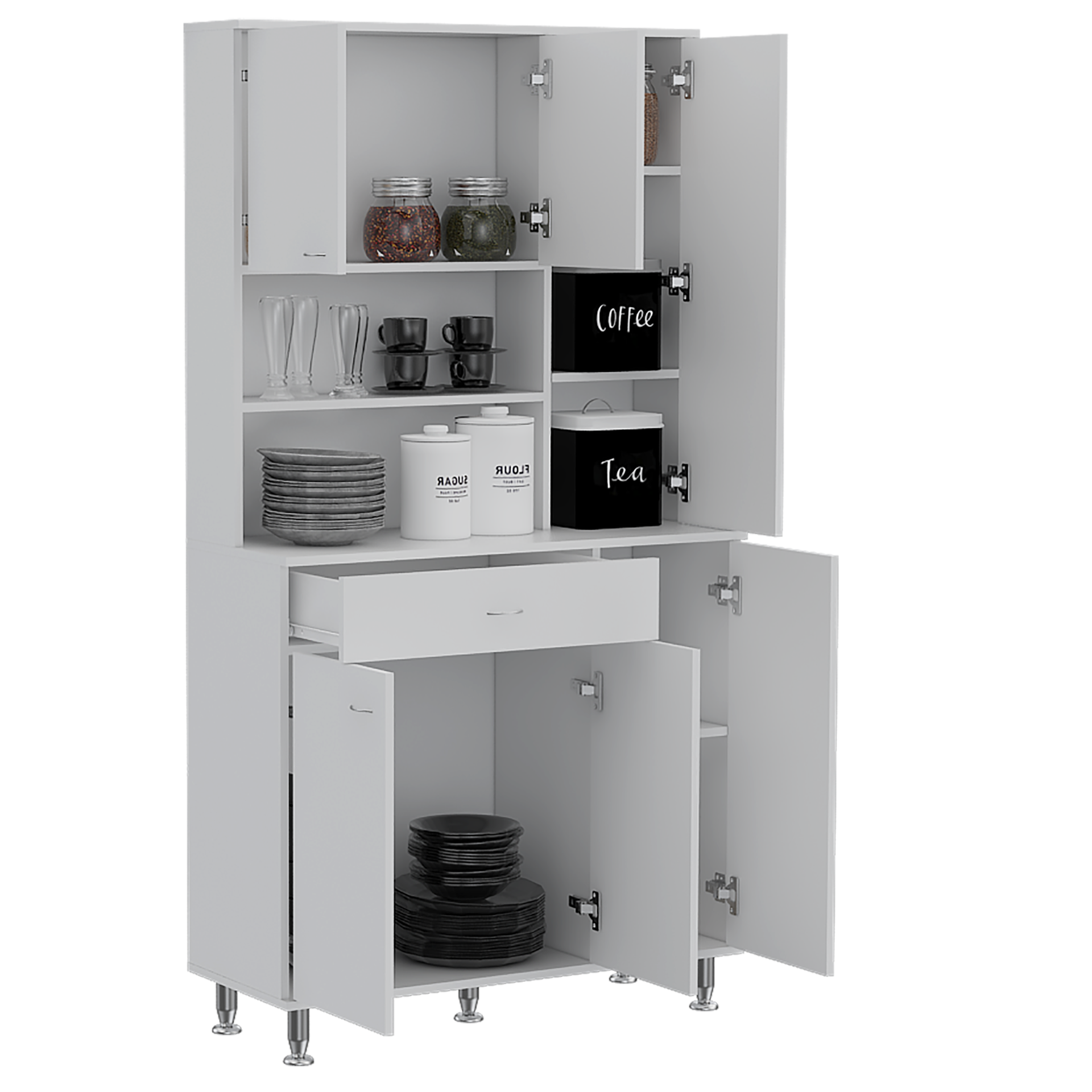 Venice 90 Pantry Cabinet, Multiple Cabinets, One Drawer, Two Open Shelves
