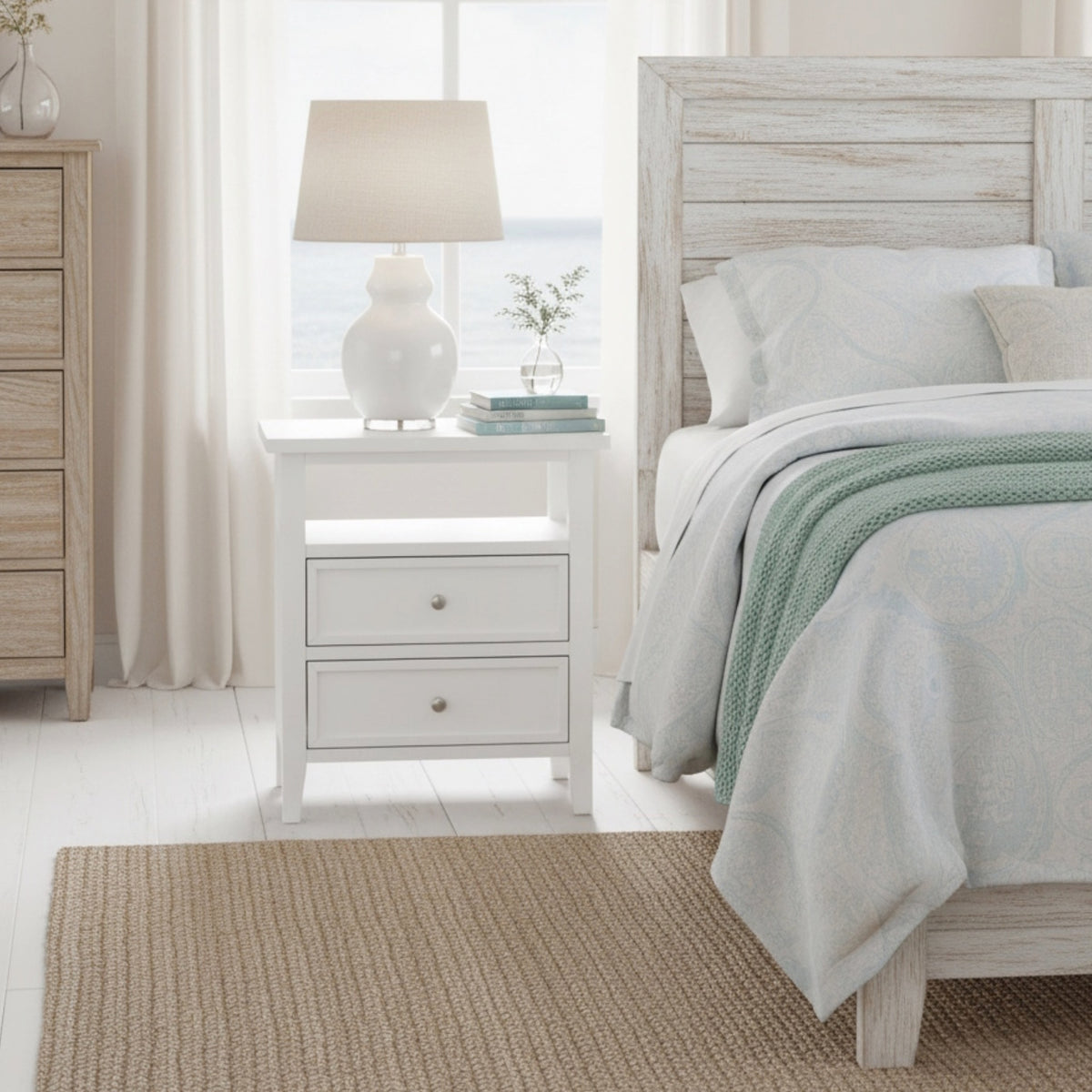 Weston White 2 Drawer Nightstand