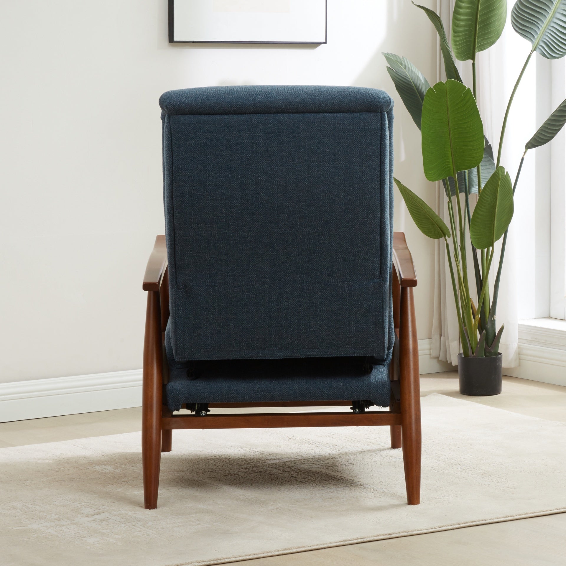 Tustin Wood Arm Push Back Recliner in Performance Fabric - Denim